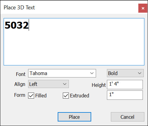 Đặt hộp thoại 3D Text
